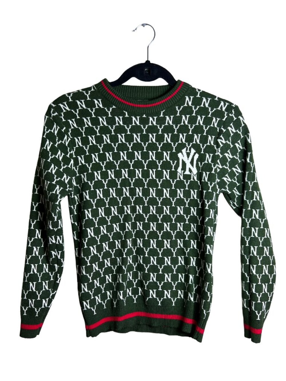 New York Yankees Monogram Knit Sweater Green Streetwear Mens S
